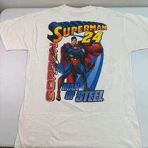 Vintage Jeff Gordon Superman Shirt Mens Large White NASCAR DuPont 1999